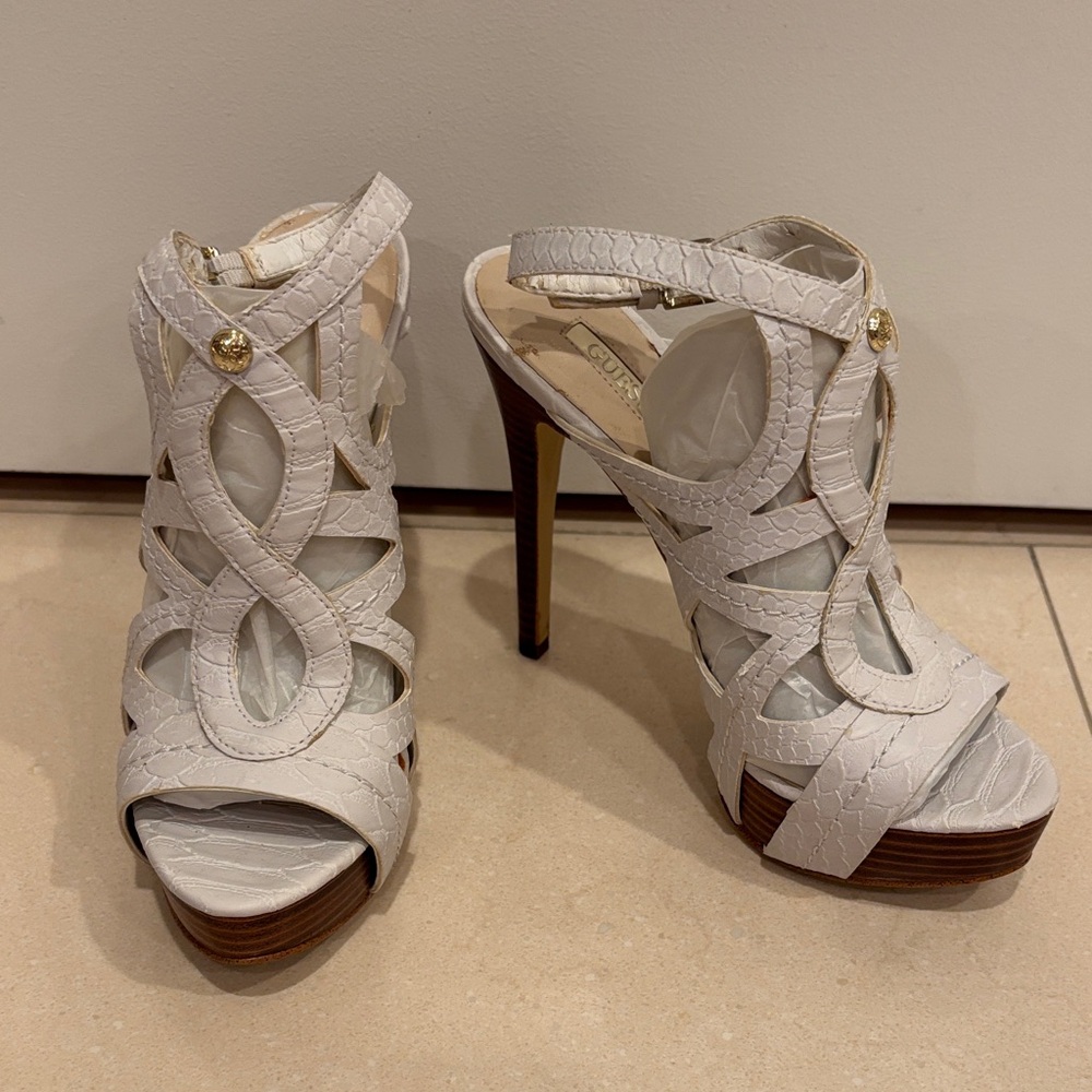 Guess White Textured High Heel Sandals